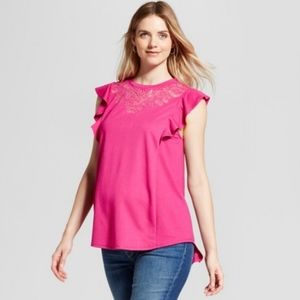 ISABEL MATERNITY Ruby Pink Flutter Sleeve Top Tee Blouse